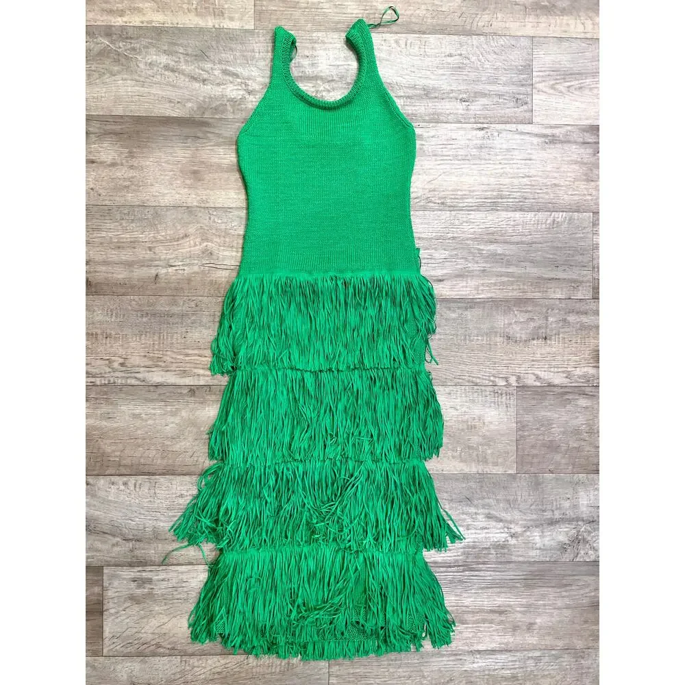 Mango Bright Green Tiered Fringe Maxi Dress - Picture 15 of 16